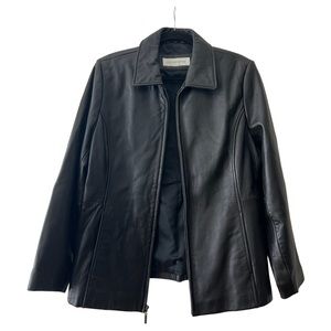 VTG LIZ CLAIBORNE Zip Up Jacket in Black Leather Sz 10